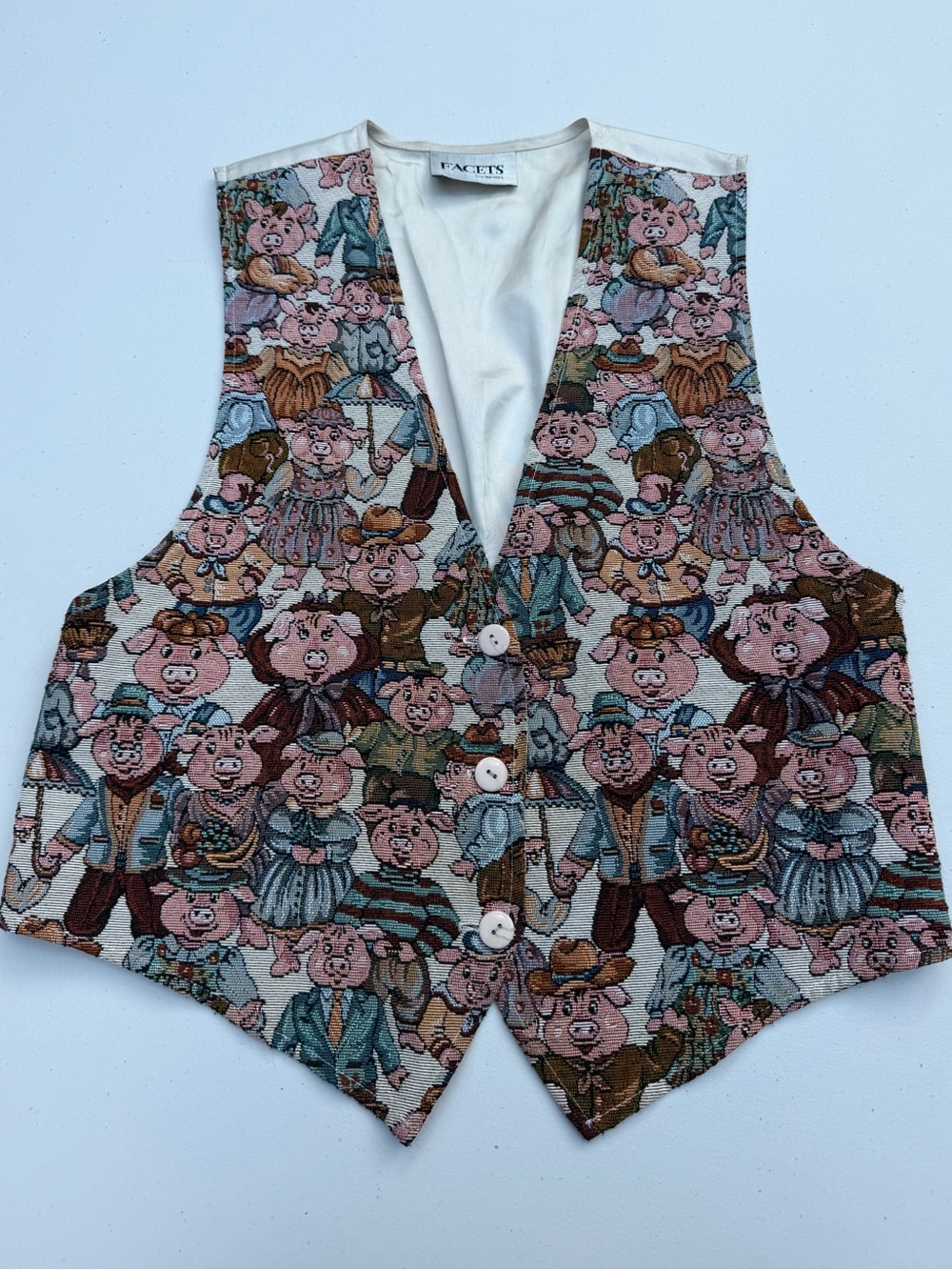 Women’s Vintage Facets Whimsical Pig Tapestry Vest Novelty Woven Waistcoat